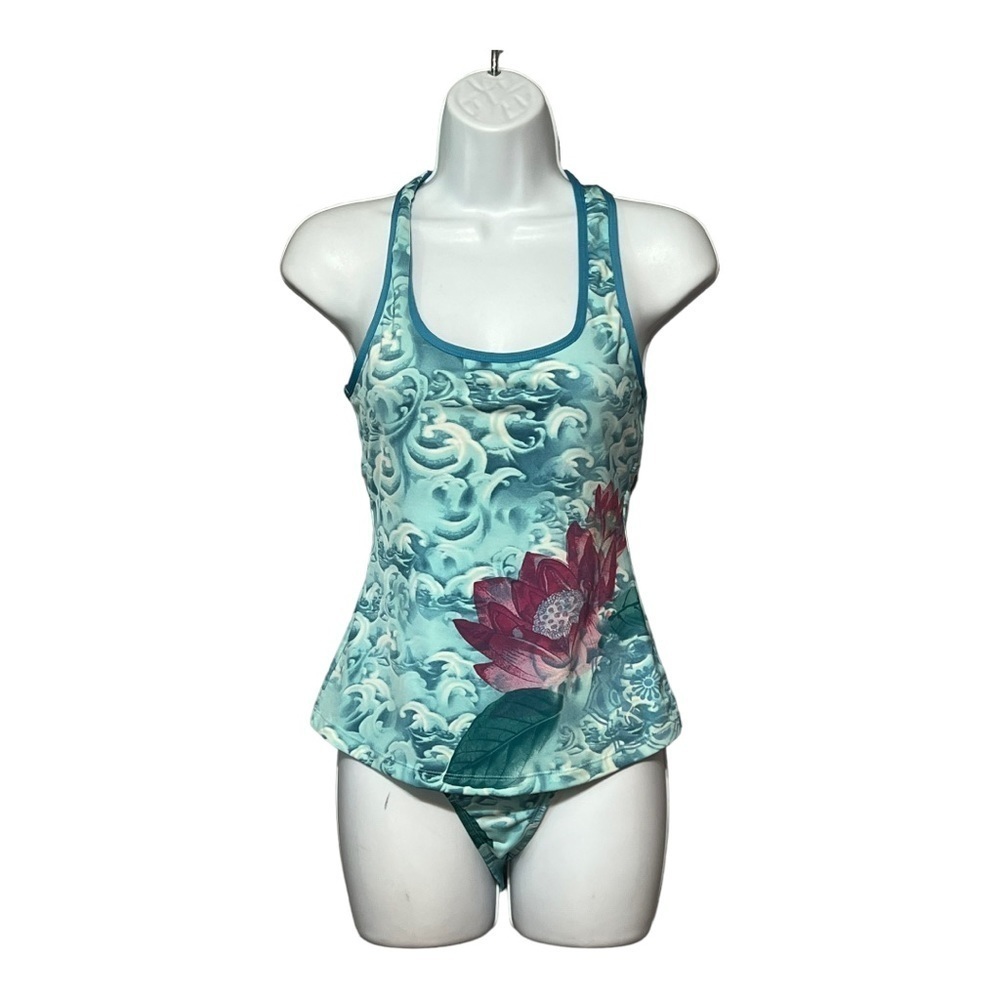 Mysterioso 2PC Swimsuit S Blue Floral Tankini Top & Bikini Bottoms Full Coverage